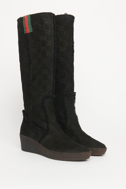 Monogram Shearling Preowned Knee High Boots