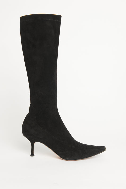 Black Suede Knee High Preowned Pointed Toe Boots