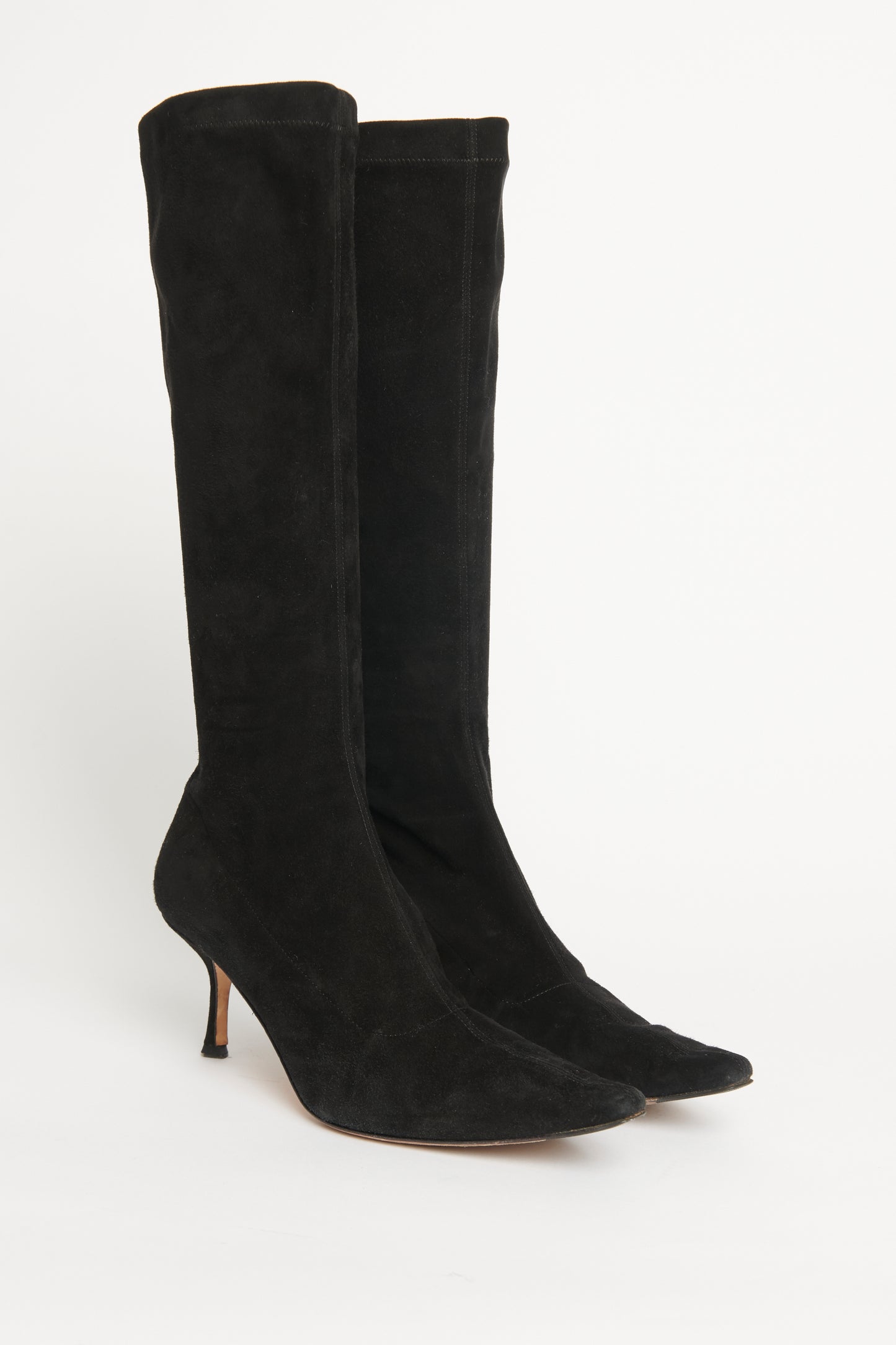 Black Suede Knee High Preowned Pointed Toe Boots