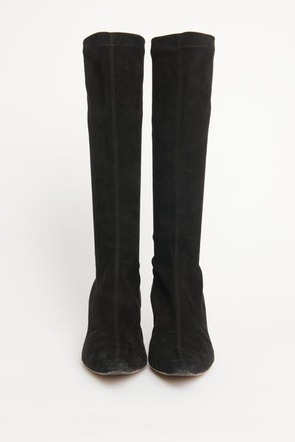 Black Suede Knee High Preowned Pointed Toe Boots