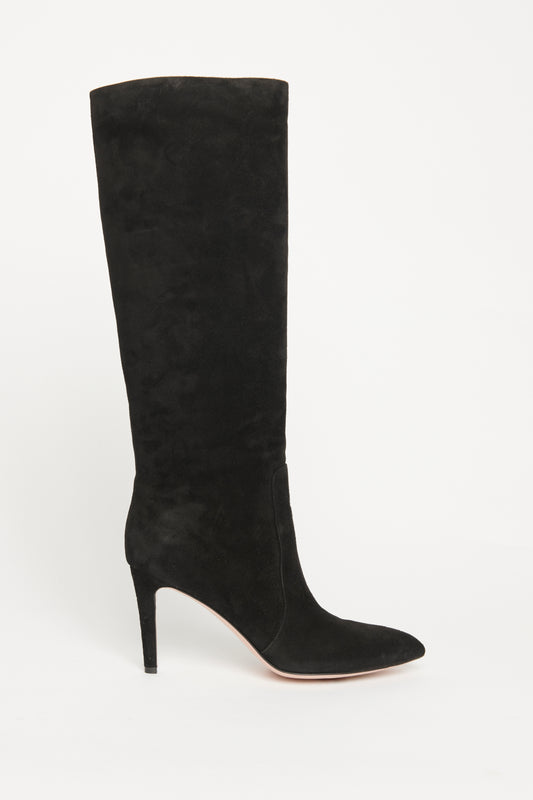 Black Suede Preowned Knee High Boots