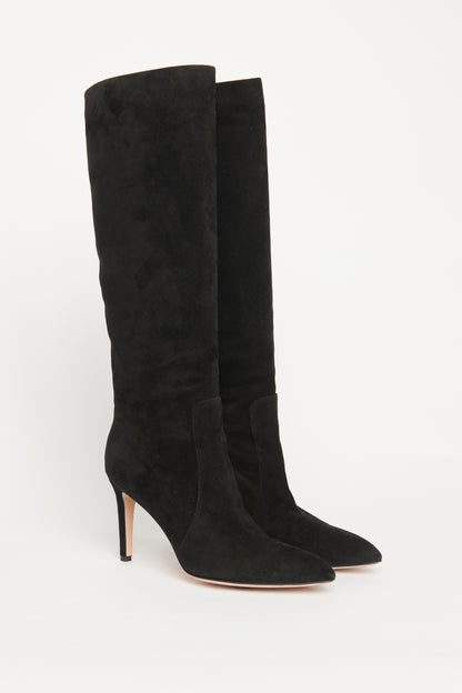 Black Suede Preowned Knee High Boots