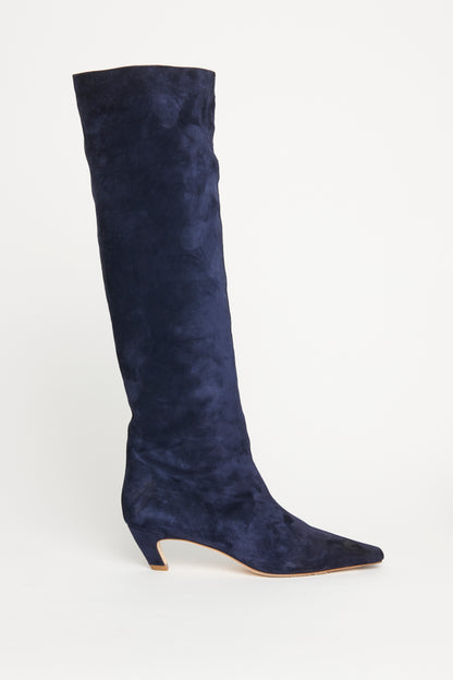 Navy Suede Preowned Knee High Boots