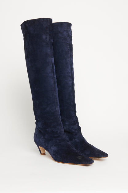 Navy Suede Preowned Knee High Boots