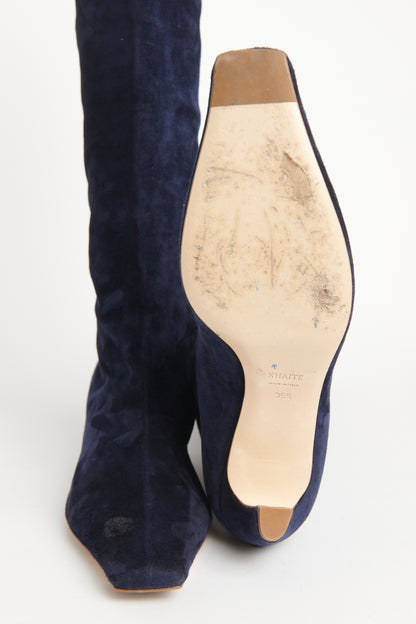 Navy Suede Preowned Knee High Boots