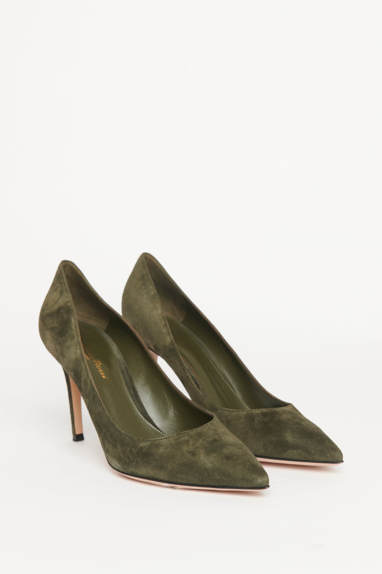 Khaki Pointed Preowned Heeled Pumps