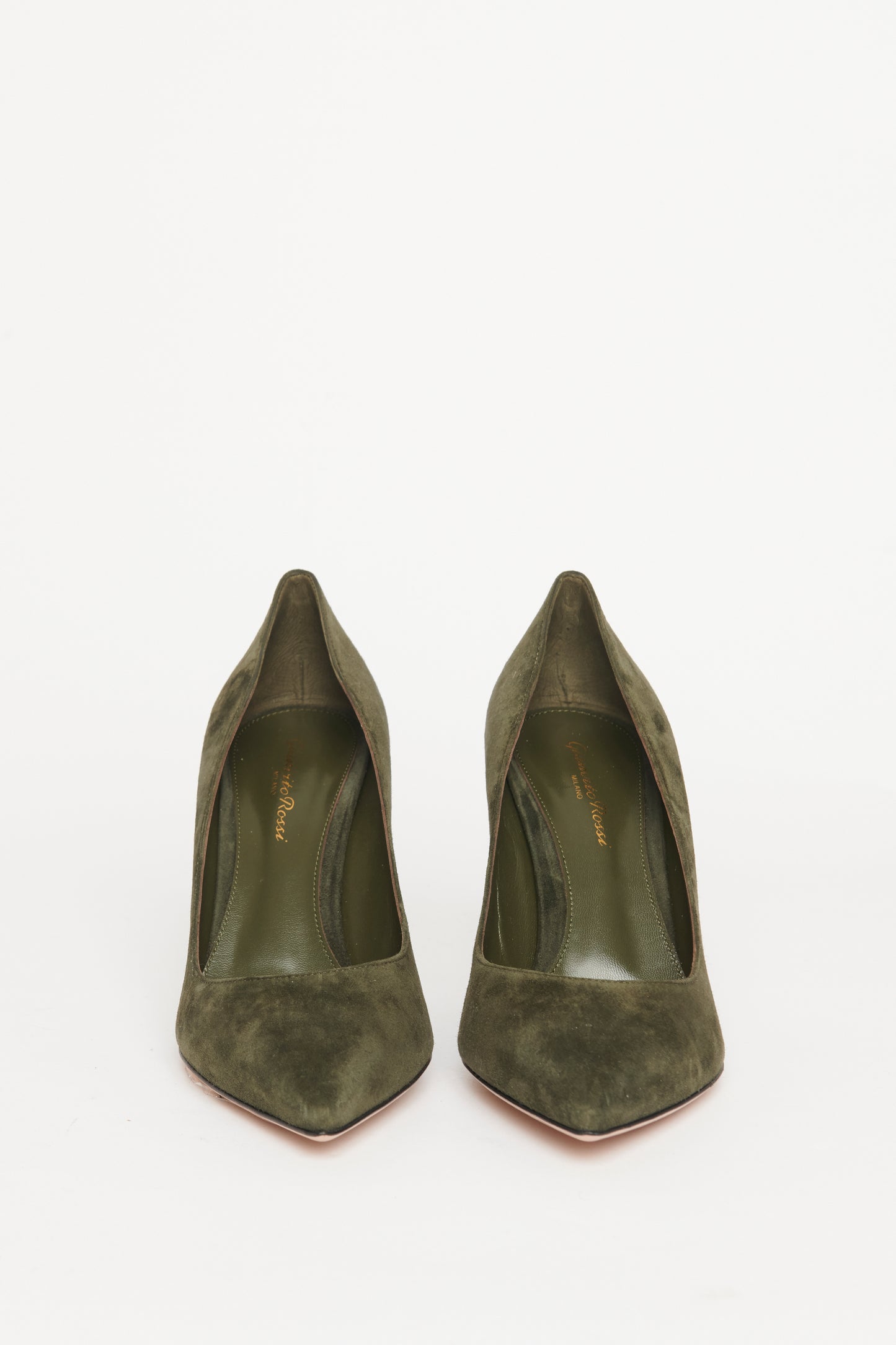 Khaki Pointed Preowned Heeled Pumps