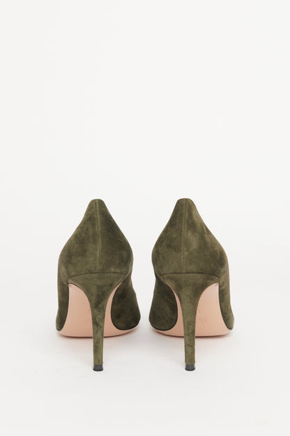 Khaki Pointed Preowned Heeled Pumps