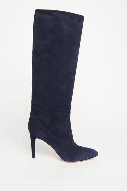 Navy Suede Preowned Knee High Boots