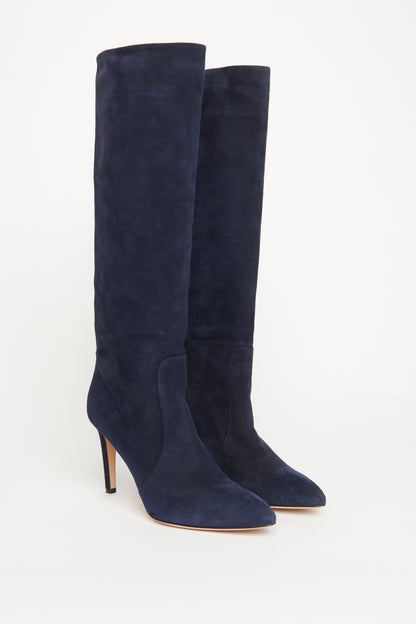 Navy Suede Preowned Knee High Boots