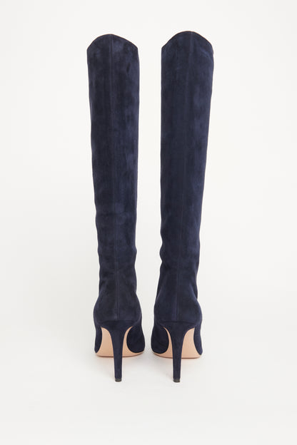 Navy Suede Preowned Knee High Boots