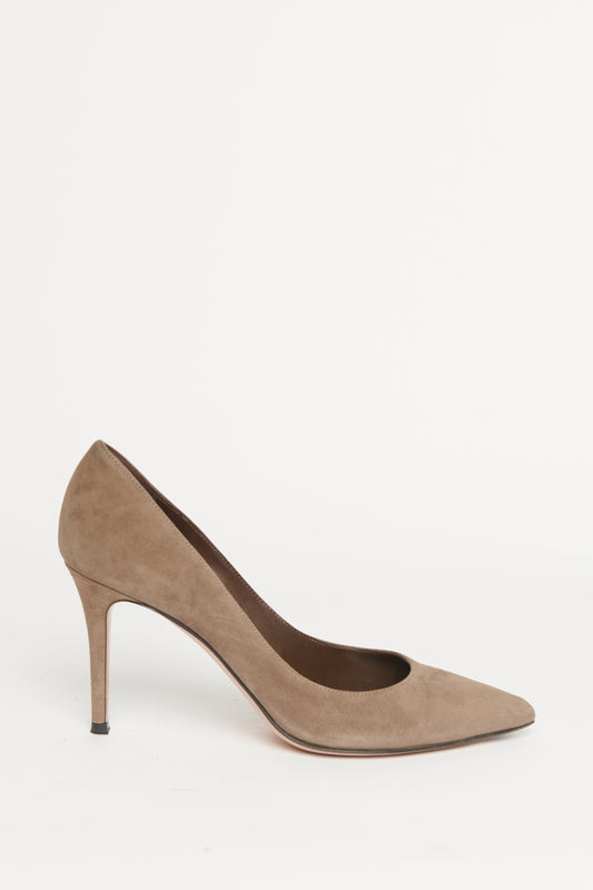 Taupe Suede Pointed Preowned Heeled Pumps