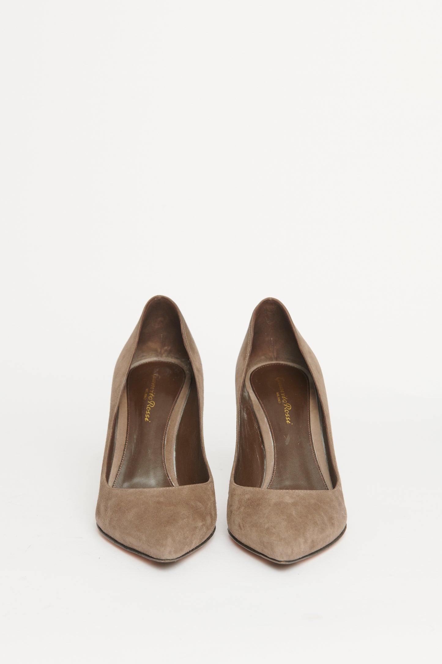 Taupe Suede Pointed Preowned Heeled Pumps