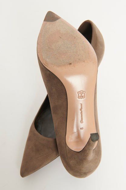 Taupe Suede Pointed Preowned Heeled Pumps