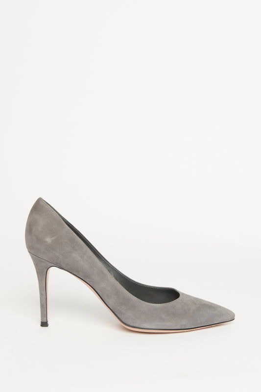 Grey Suede Pointed Preowned Heeled Pumps