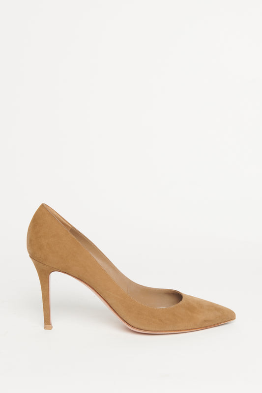 Camel Suede Pointed Preowned Heeled Pumps