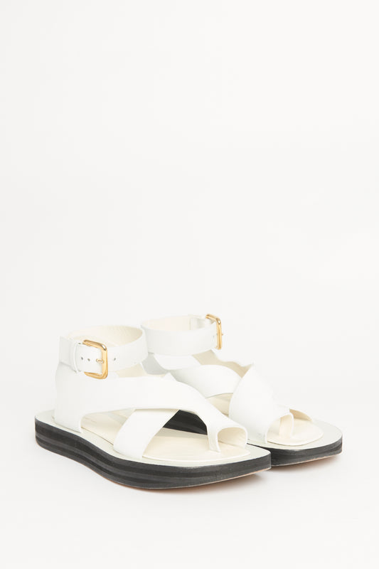 White Leather Preowned Criss Cross Sandal