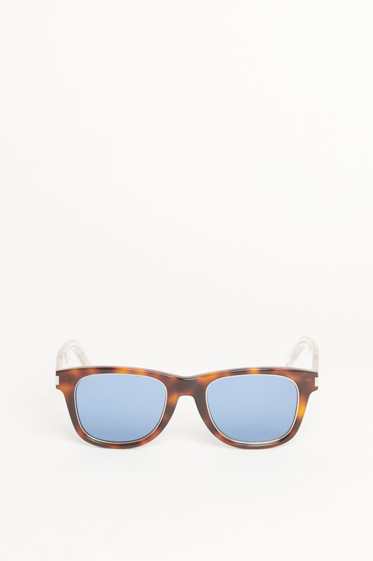 Square Tortoise Havana & Crystal Blue Preowned Sunglasses