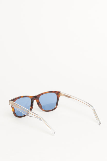 Square Tortoise Havana & Crystal Blue Preowned Sunglasses