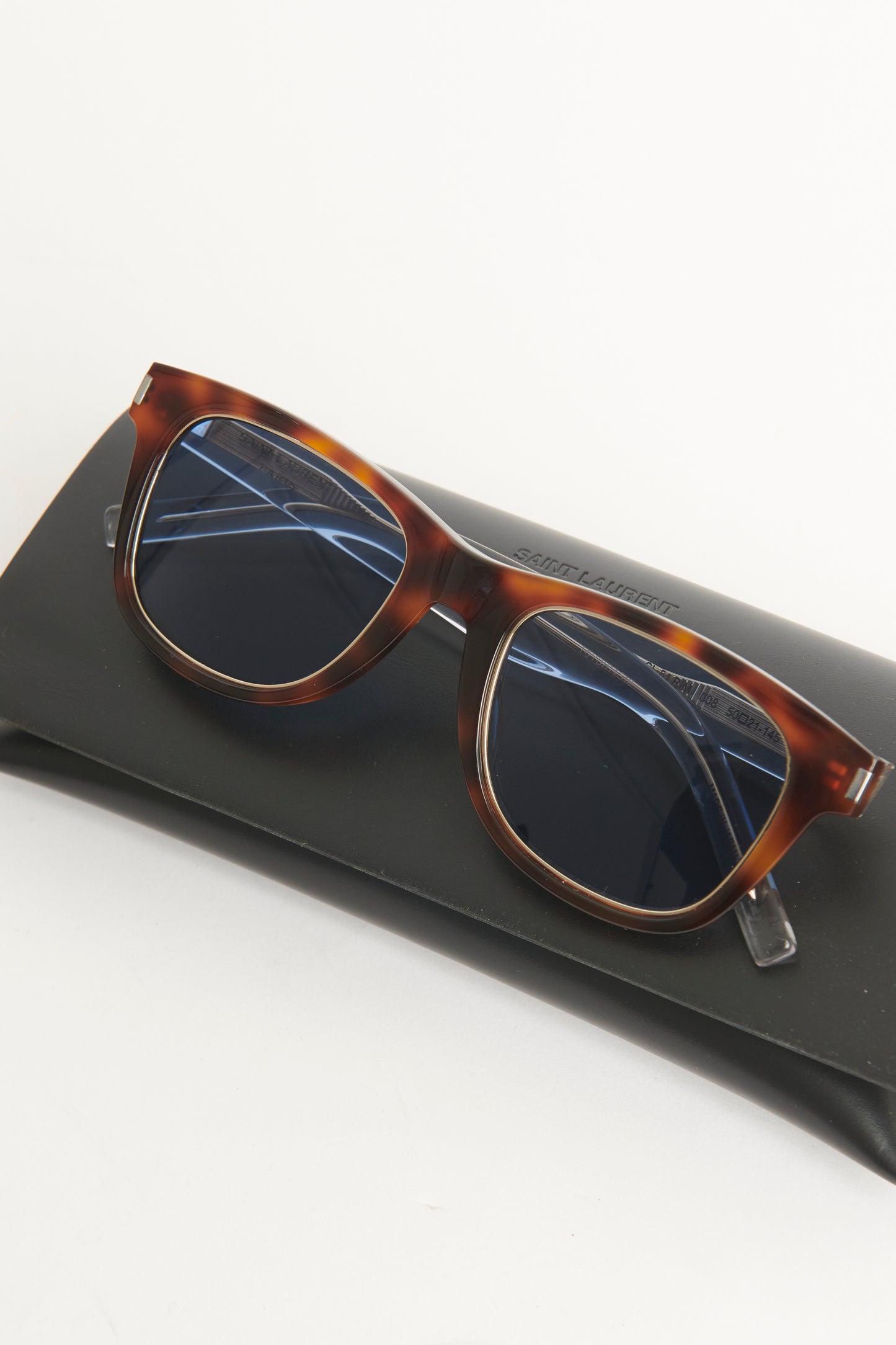 Square Tortoise Havana & Crystal Blue Preowned Sunglasses