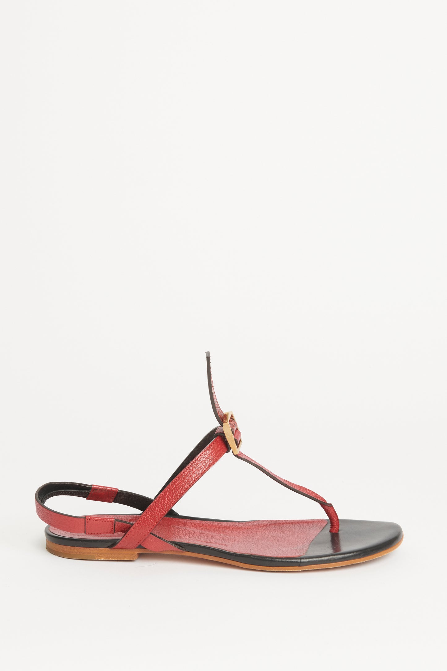 Red Snake Print T-Bar Preowned Sandals