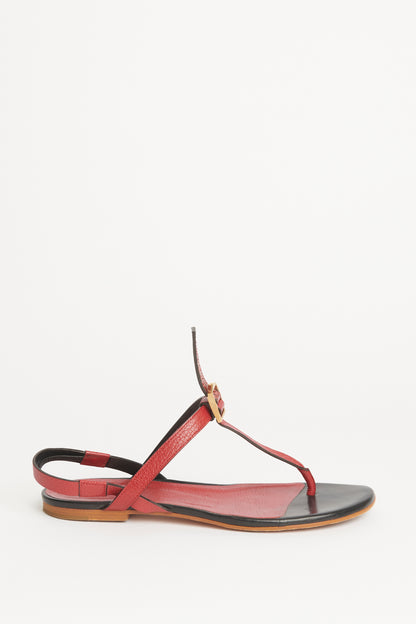 Red Snake Print T-Bar Preowned Sandals