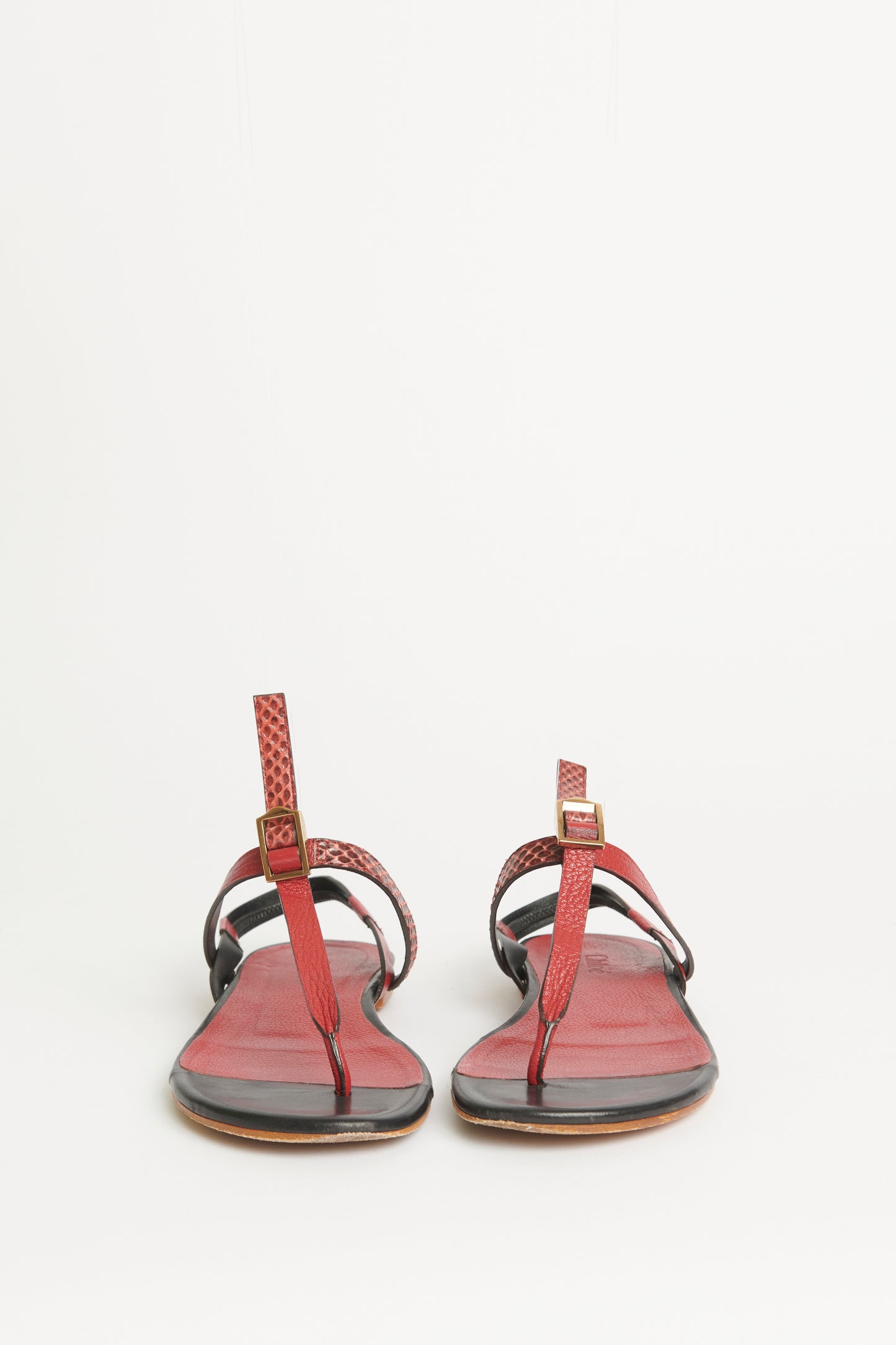 Red Snake Print T-Bar Preowned Sandals