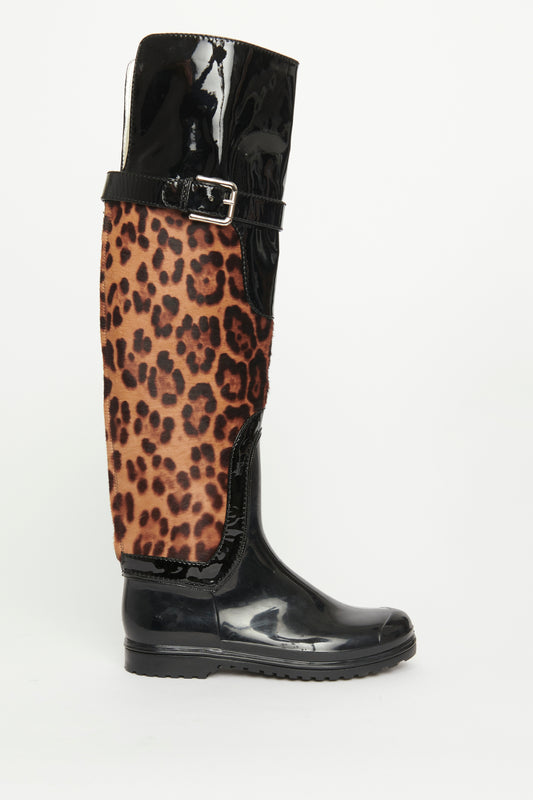 Leopard Calf Hair Preowned Rain Boots