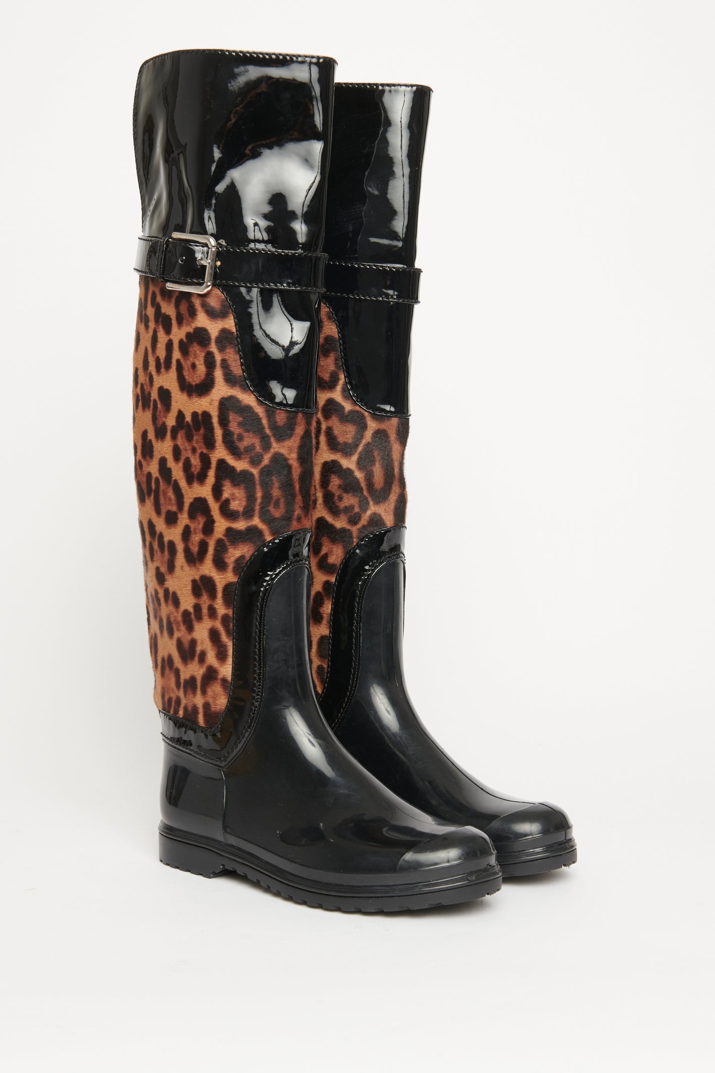 Leopard Calf Hair Preowned Rain Boots