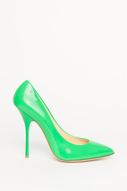 Green Patent Leather Pointed Toe Preowned Pumps