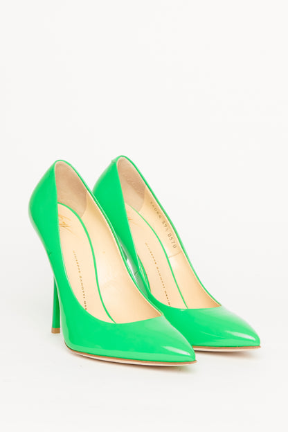 Green Patent Leather Pointed Toe Preowned Pumps