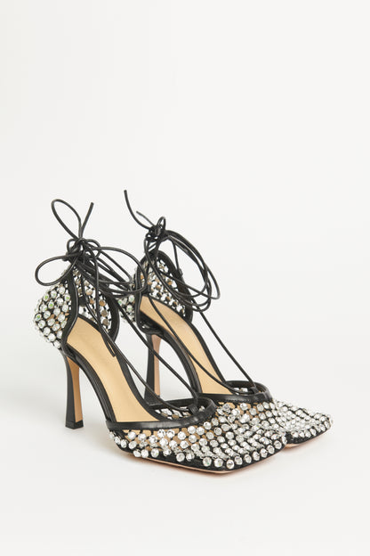 Black Strass-embellished Preowned Pumps