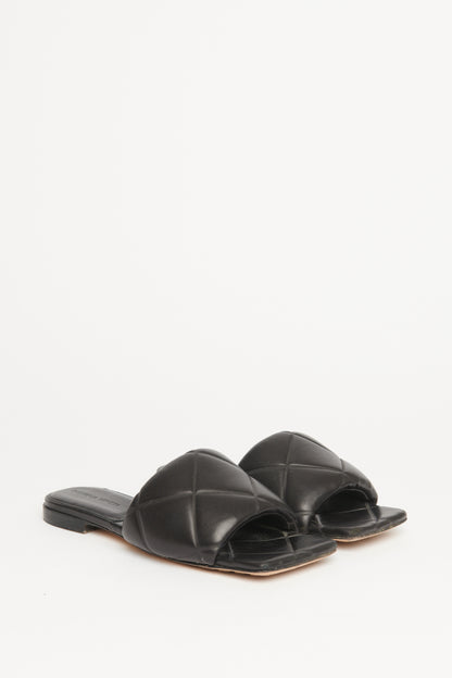 Black Lido Leather Preowned Flat Mules