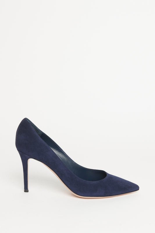 Navy Suede Pointed Preowned Heel Pumps