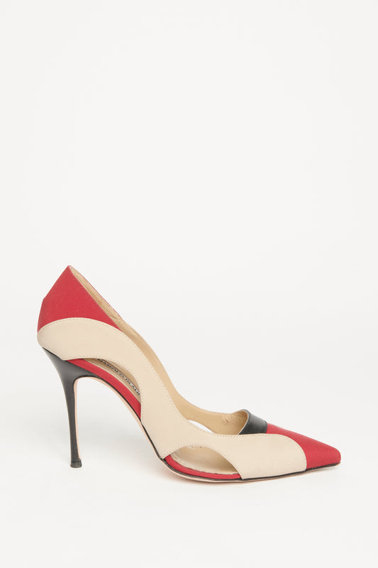 Vastala Red Crepe Pattern Preowned Pumps