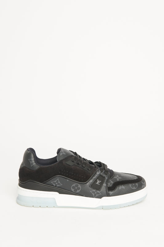 Black Leather LV Trainer Preowned Monogram Sneaker