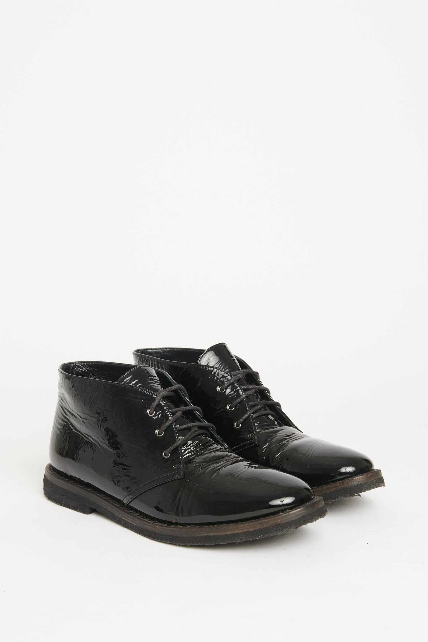 Patent Leather Lace-Up Preowned Boots