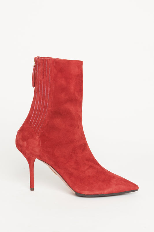 Red Suede Leather Mid-Calf Preowned Boots