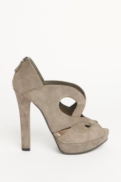 Grey Suede Cutout Preowned Peep Toe