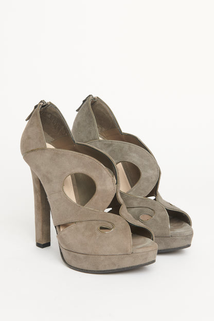 Grey Suede Cutout Preowned Peep Toe