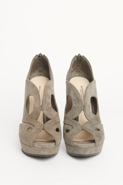 Grey Suede Cutout Preowned Peep Toe