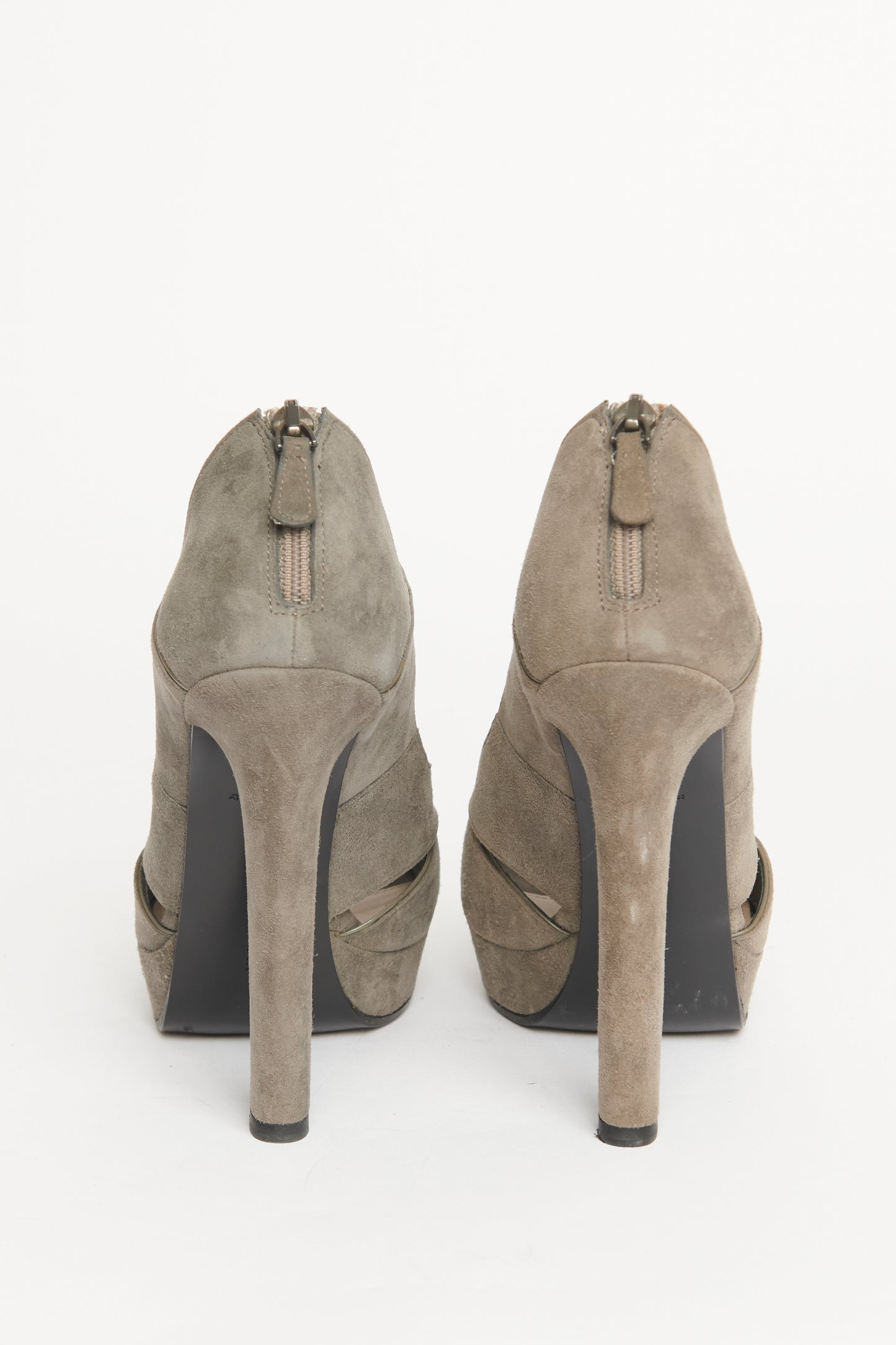 Grey Suede Cutout Preowned Peep Toe