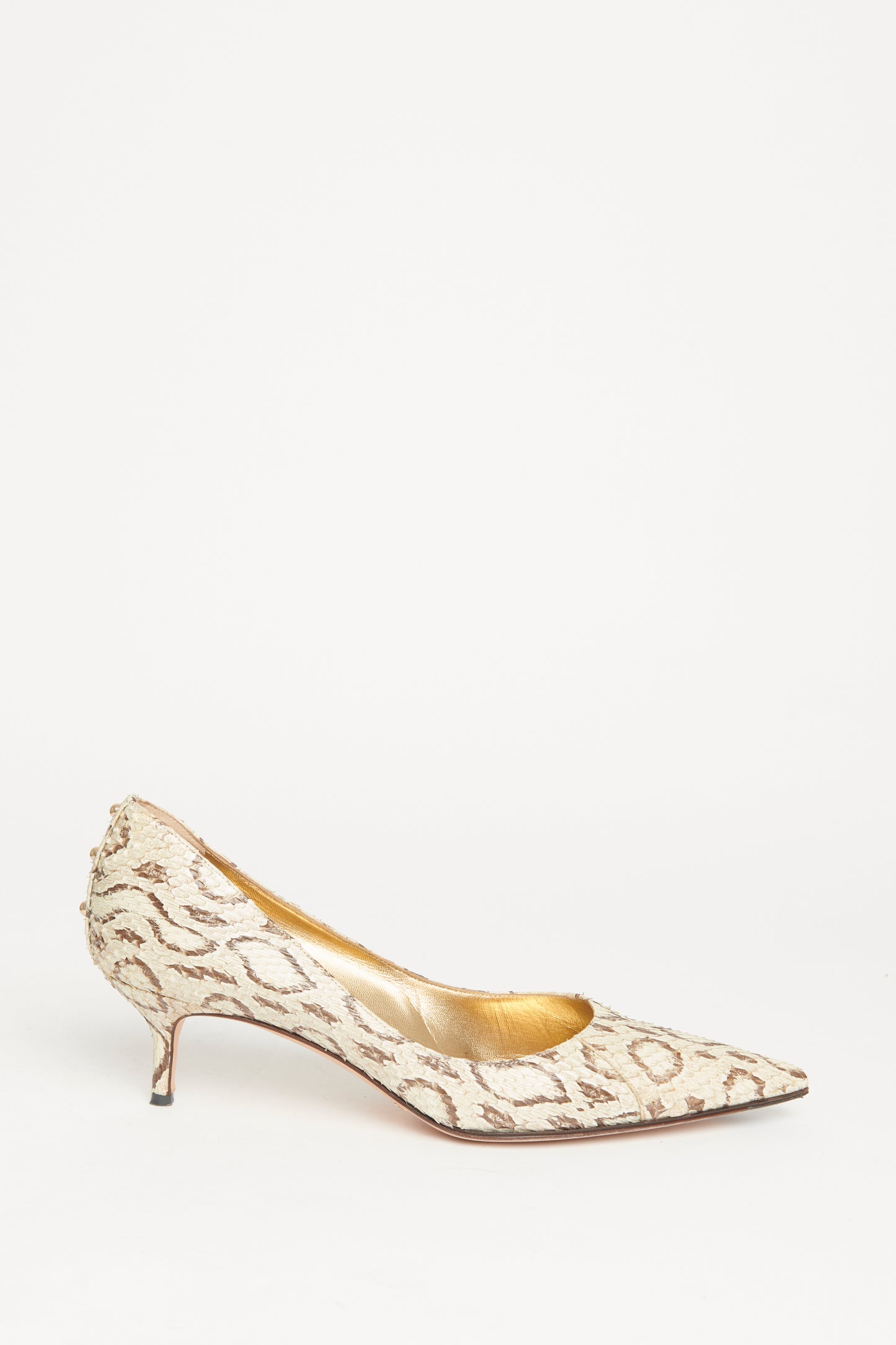 Python Leather Pointed Toe Preowned Pumps