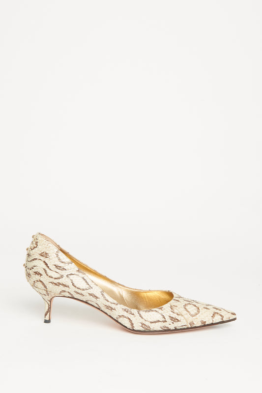 Python Leather Pointed Toe Preowned Pumps