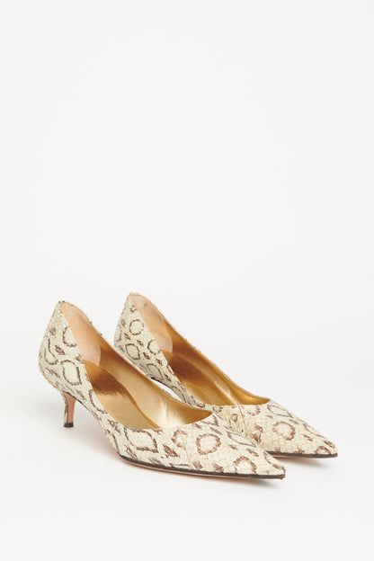 Python Leather Pointed Toe Preowned Pumps