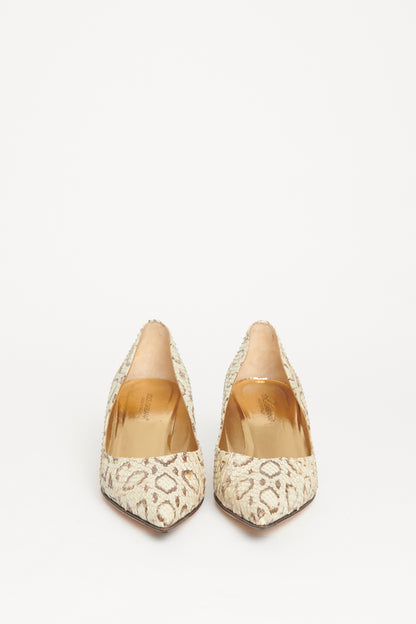 Python Leather Pointed Toe Preowned Pumps