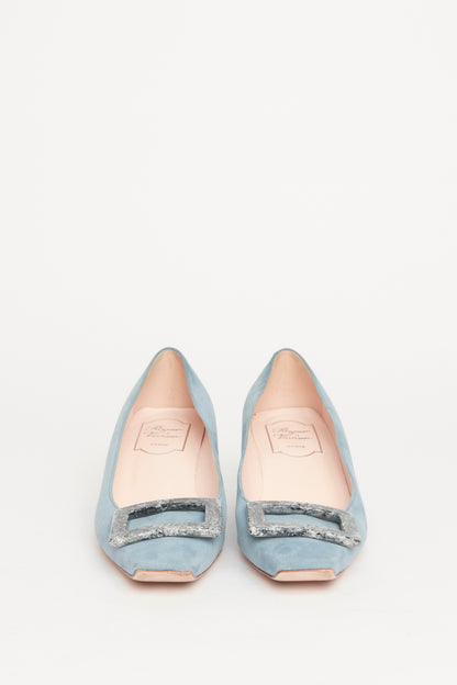 Poweder Blue Suede Preowned Ballet Flats