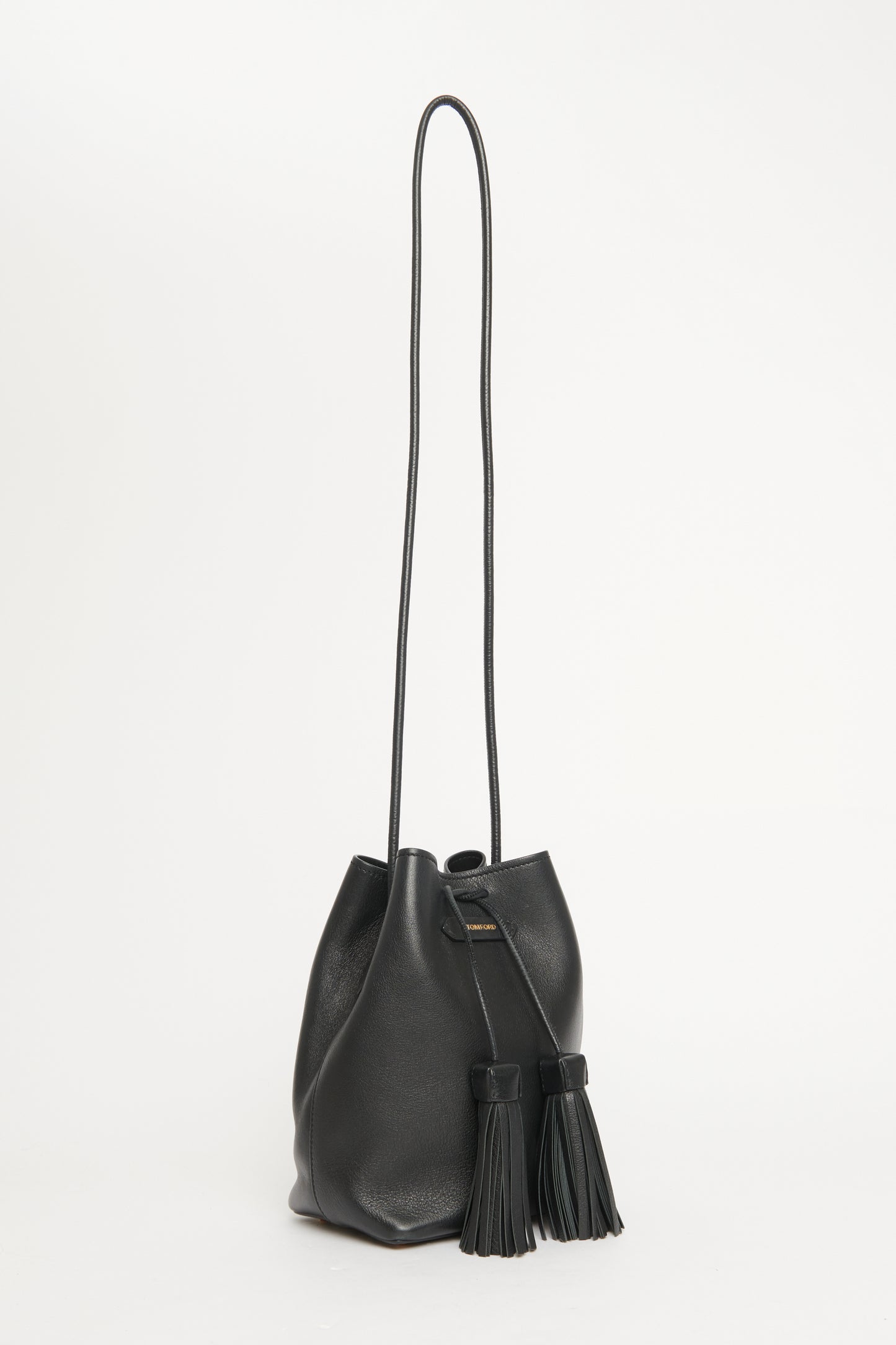 Black Leather Preowned Tassel Bag