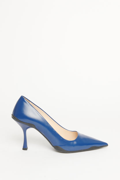 Blue Leather Preowned Pointed Toe Pumps