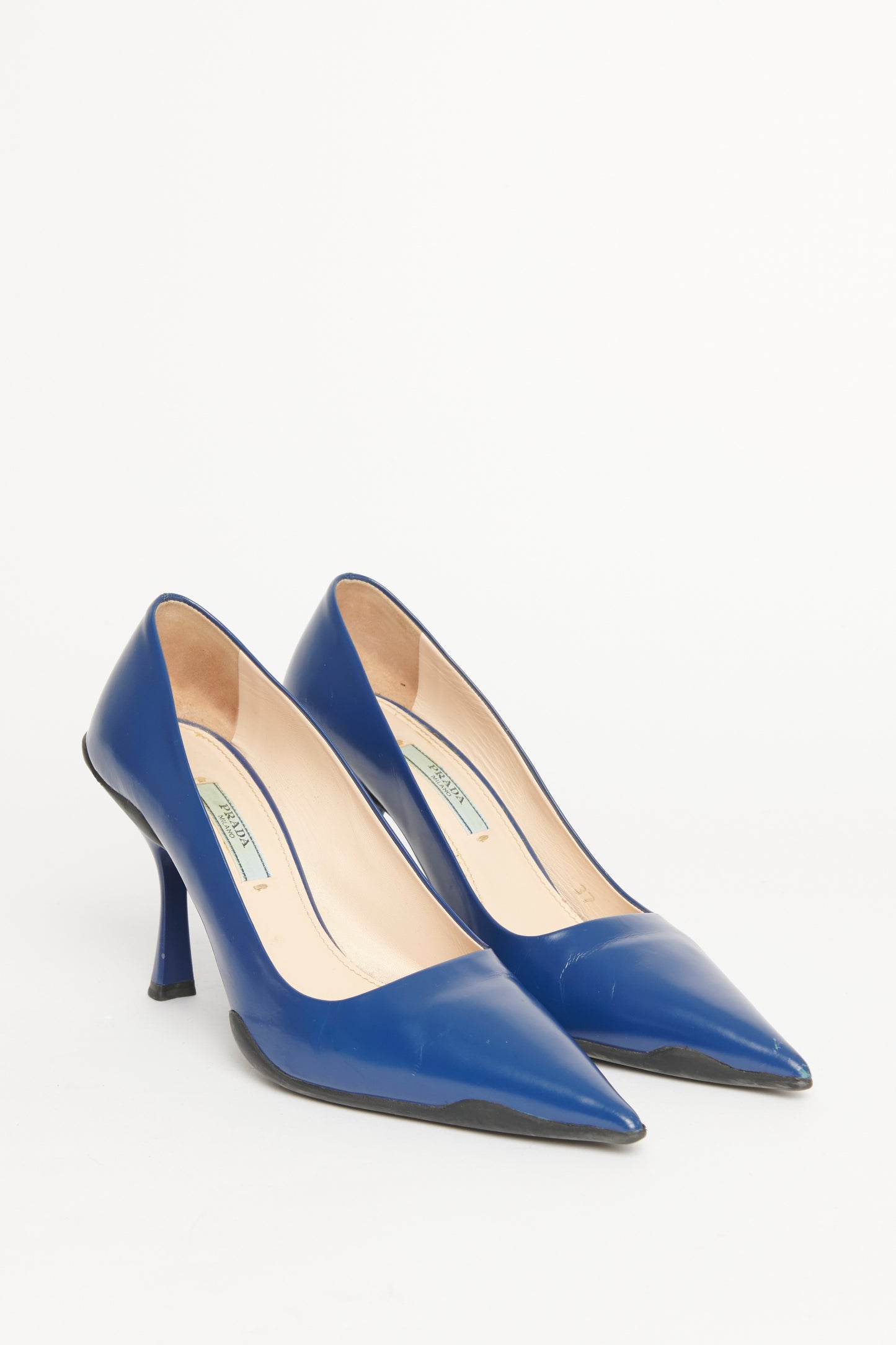 Blue Leather Preowned Pointed Toe Pumps